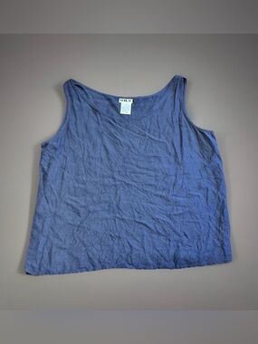 SILX Crinkle Textured Navy Sleeveless Tank Top Blouse Minimalist Size L